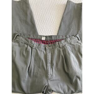 L.L. Bean Warm Double Flannel Layered‎ Green Pleat Front Thermal Pants Sz 42x32